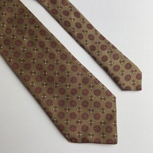 Delmani Mens Silk Tie Made in Italy Geometric Medallion Khaki Red Preppy